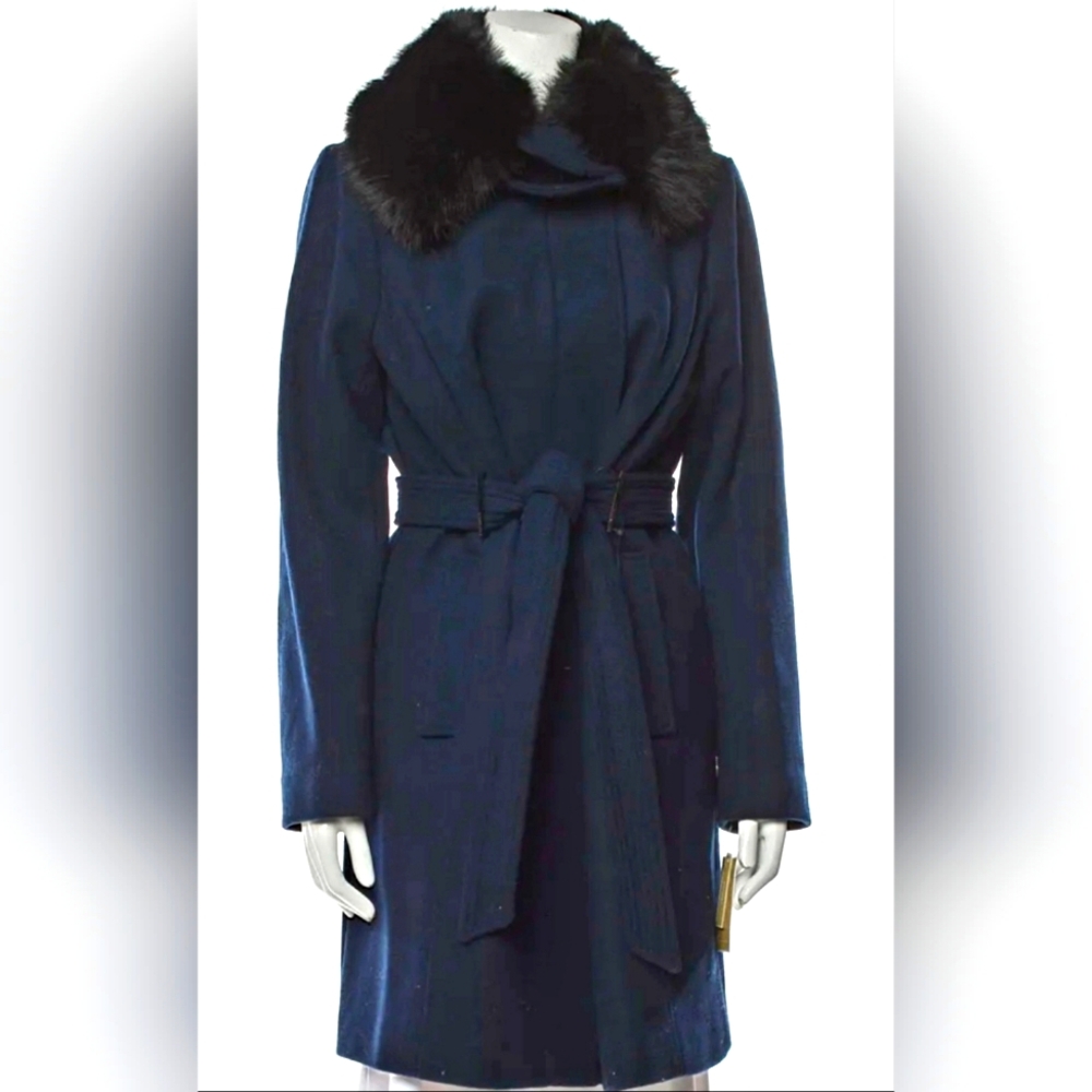NWT- $400 MICHAEL KORS Wool Blend Fur Blue Coat - Medium